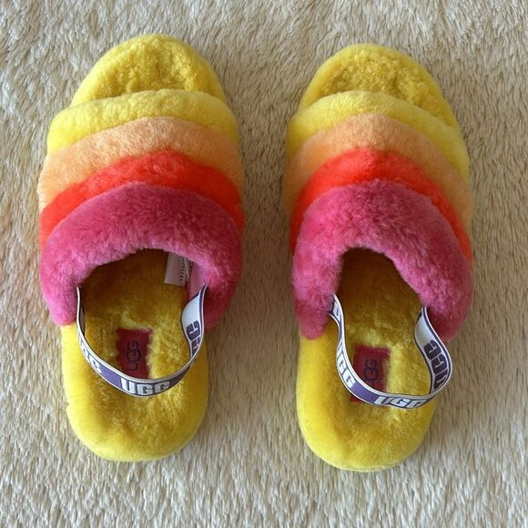 UGG Fluff  Yea slide yellow pink orange size 6 - Picture 2 of 16